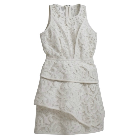 BCBG White Hannah Sleeveless Asymmetrical Lace Cocktail Mini Dress Size 2 NEW - Picture 6 of 12
